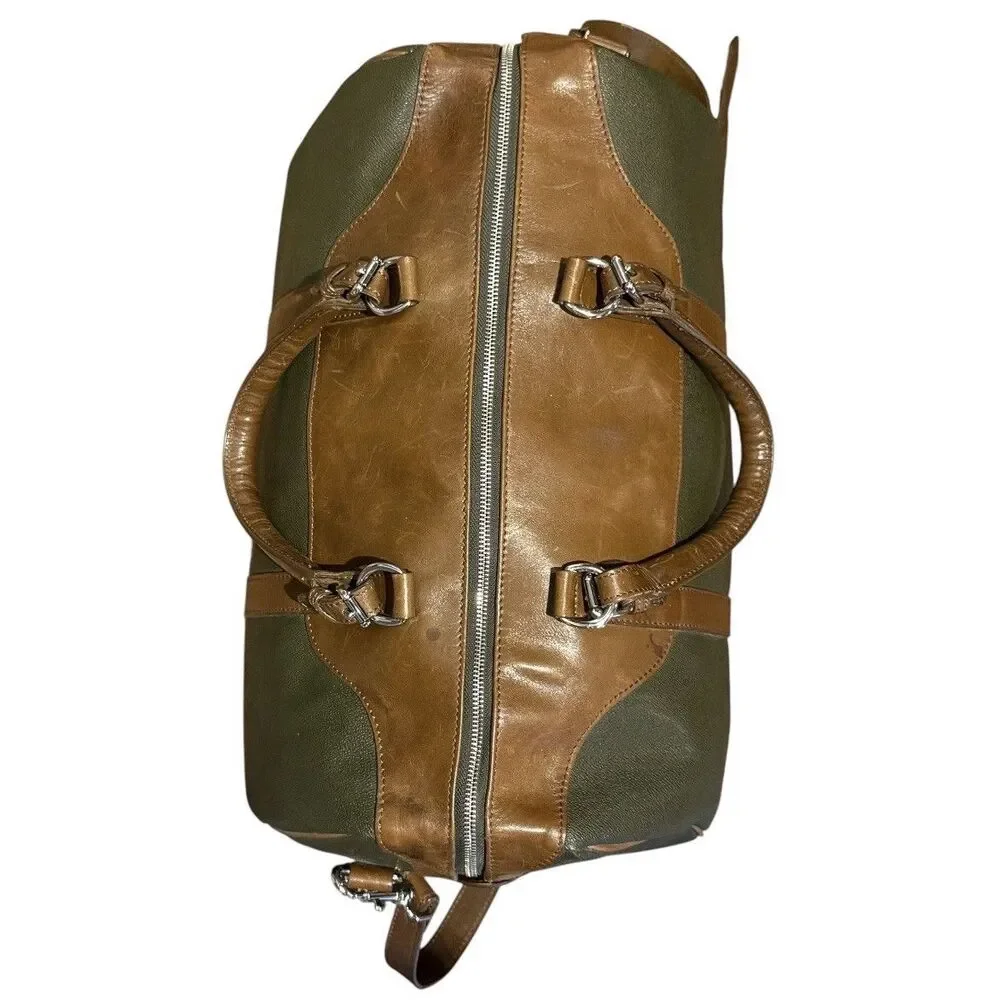 Mulholland Brothers Leather Longhorn Weekender Duffel Bag Green Brown USA Made